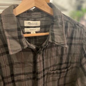 Madewell Plaid Perfect Flannel Shirt - Green and Pink
